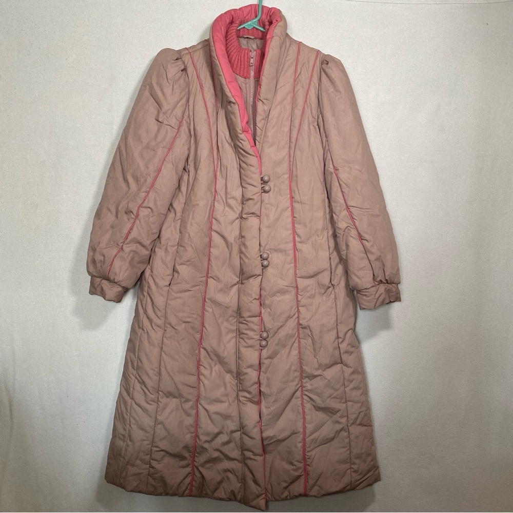 Women Quilted Puffer Coat Long Jacket Purple Sz Small Partners Vtg Full Zip